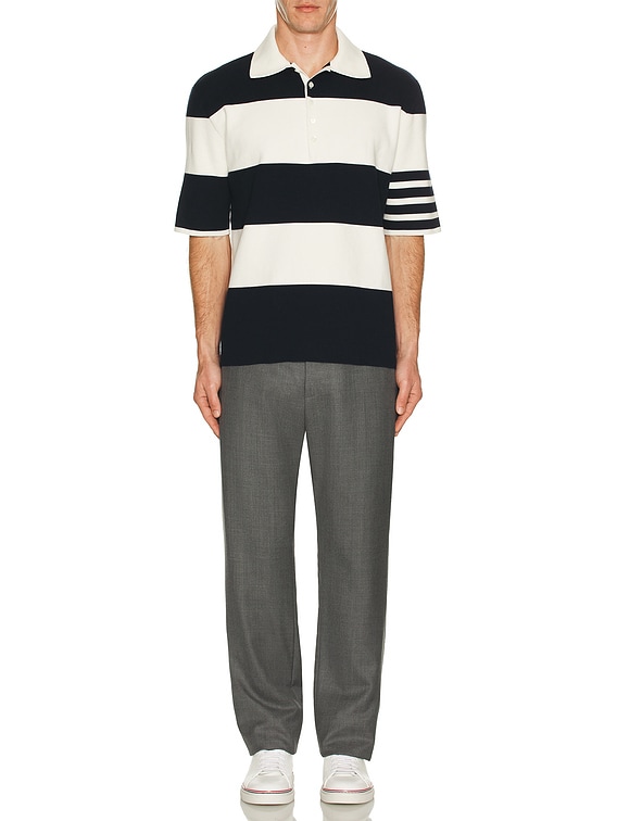 【THOM BROWNE】Rugby Fit RWB Stripe Short Sleeve Polo Shirt Rugby Fit Short Sleeve Polo In Cotton Interlock + Eng Rwb