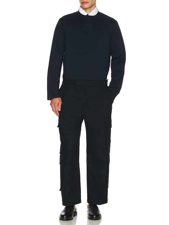 Tシャツ・カットソー THOM BROWNE LOGO OVERSIZED LONG SLEVEES TOP Thom Browne Oversized Long Sleeve Tee in Navy | FWRD