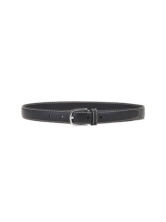 SS25【TOTEME】Black Calfskin Belt with sliding closure Toteme Slim Contrast Belt in Black | FWRD