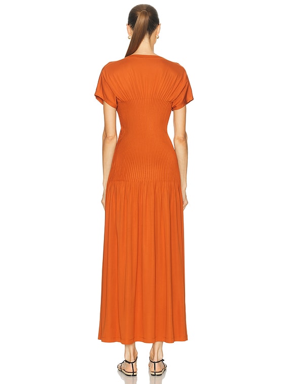Toteme Knife Pleated Jersey Dress in Terracotta | FWRD
