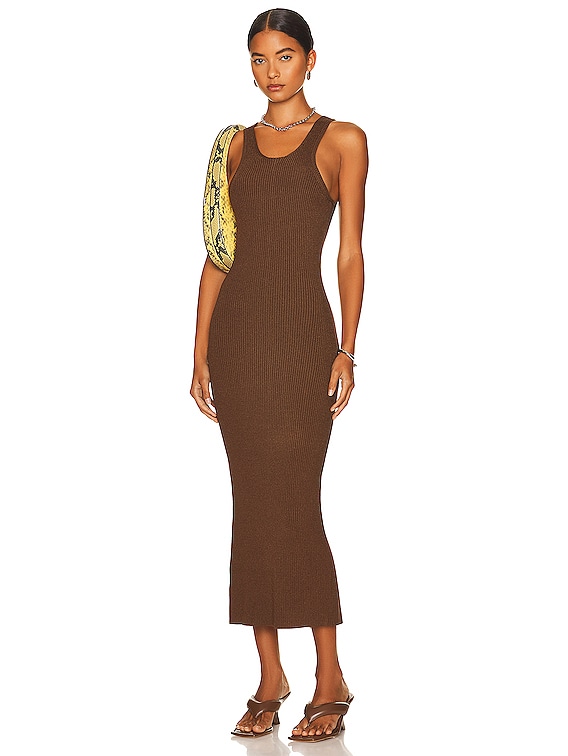 Toteme Curved Compact Knit Dress in Saddle Brown | FWRD