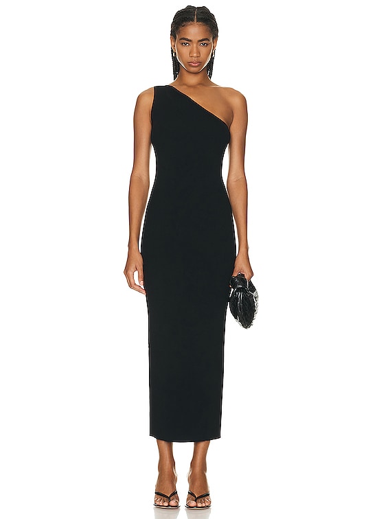 Toteme One Shoulder Ribbed Dress in Black | FWRD