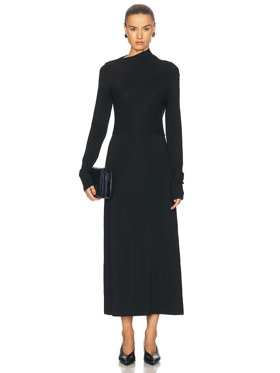 Toteme Draped Jersey Dress in Black | FWRD