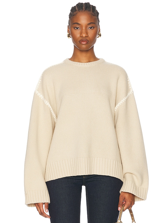 Toteme Embroidered Wool Cashmere Knit Sweater in Harvest | FWRD