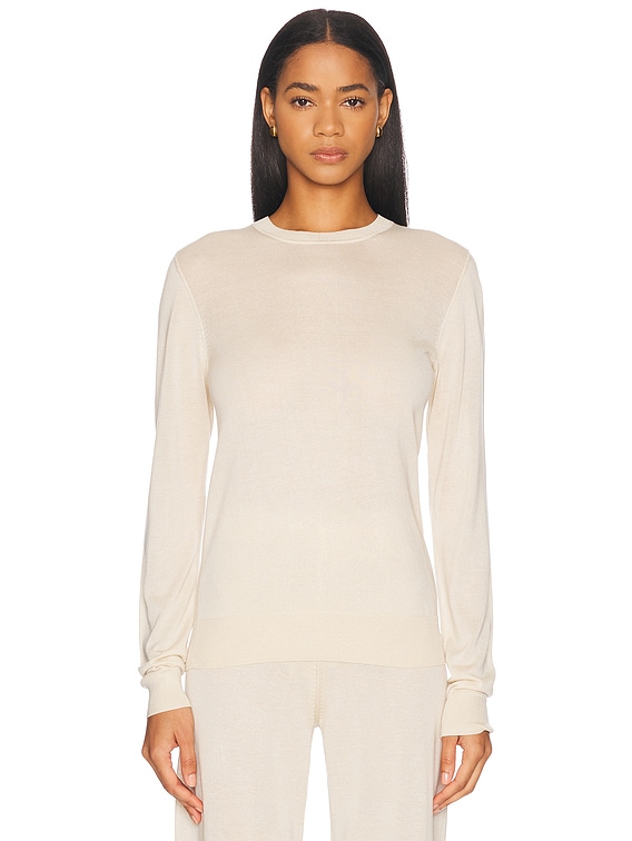 Toteme Fine Crewneck Knit Sweater in Ecru | FWRD