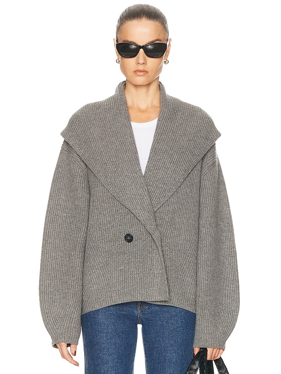 Toteme Shawl Lapel Cardigan in Mid Grey Melange | FWRD