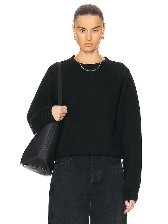 【TOTEME】 Toteme Crew Neck Wool Knit Sweater in Black | FWRD