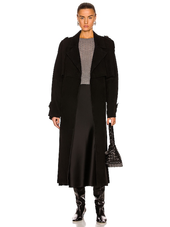 Toteme Suede Trench Coat in Black | FWRD