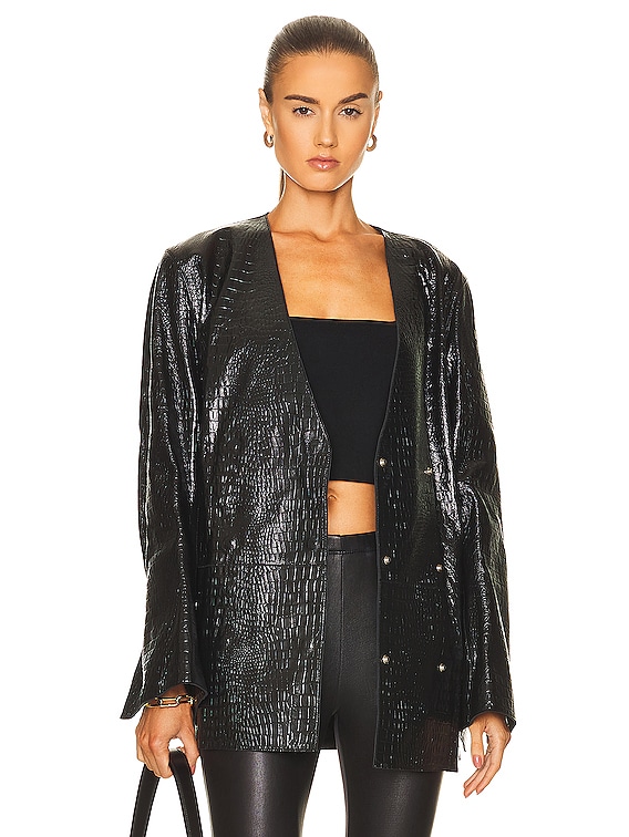 Toteme Croco Embossed Leather Blazer in Black | FWRD