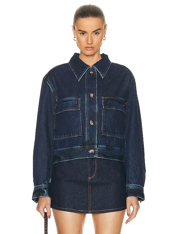 Toteme Cropped Denim Jacket in Dark Blue | FWRD