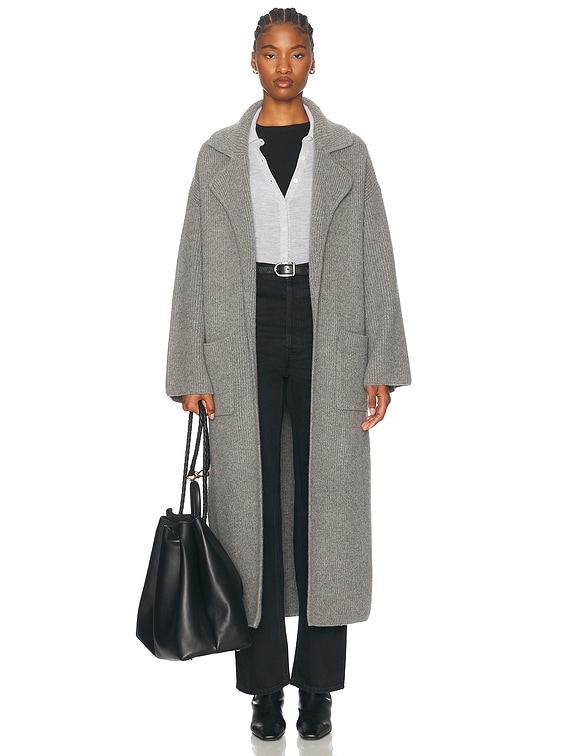 Toteme Rib Knit Cardi Coat in Grey Melange | FWRD