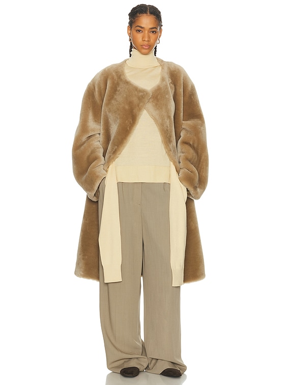Toteme Collarless Shearling Coat in Rye | FWRD