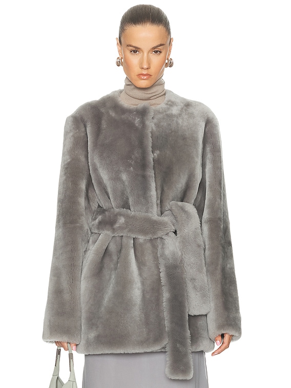 Toteme Plush Shearling Jacket in Grey | FWRD