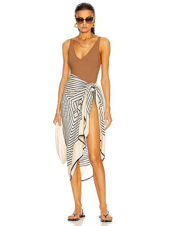 Toteme Monogram Silk Sarong in Creme Monogram | FWRD