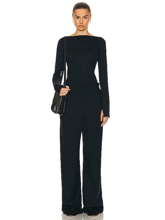 Toteme Long Sleeve Boat Neck Top in Navy Melange | FWRD Toteme Long Sleeve Boat Neck Top in Navy Melange | FWRD