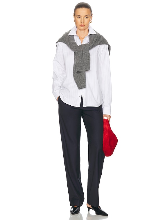 Toteme Monogram Striped Top in White & Cobalt Pinstripe | FWRD