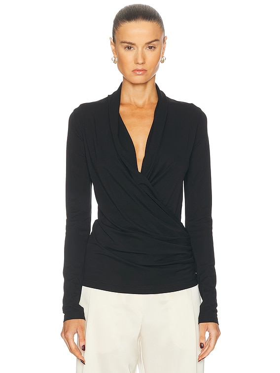 Toteme Overlapped Jersey Top in Black | FWRD