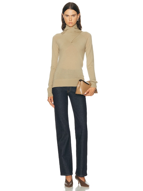KAYO　TOTEME トーテム　ウールトップス　キャメル　S Toteme Crossover Merino Knit Top in Desert | FWRD