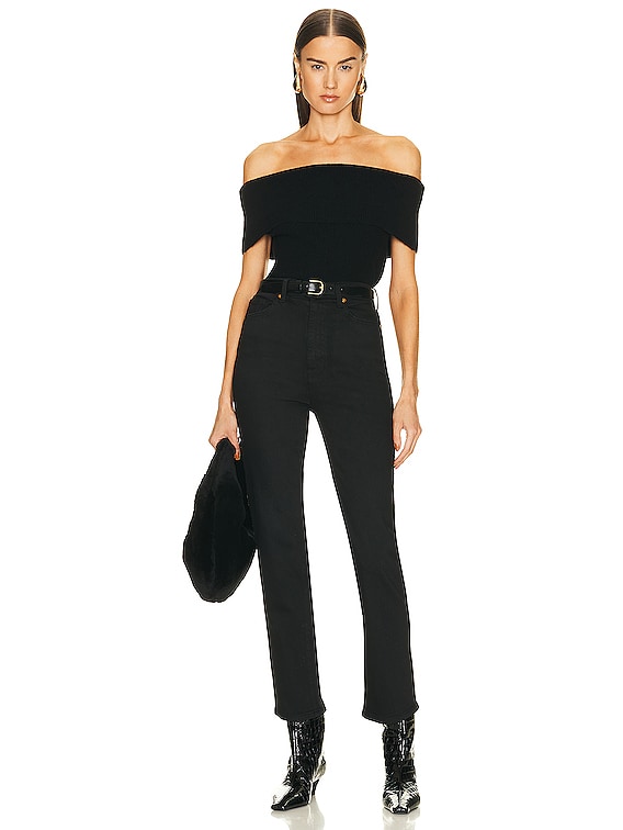 Toteme Off The Shoulder Rib Knit Top in Black | FWRD