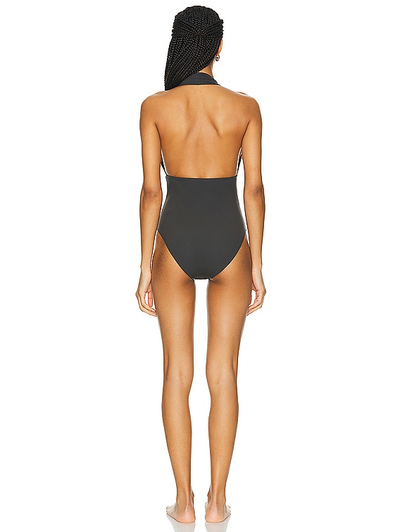 Toteme Halterneck One Piece Swimsuit in Anthracite | FWRD Toteme Halterneck One Piece Swimsuit in Anthracite | FWRD