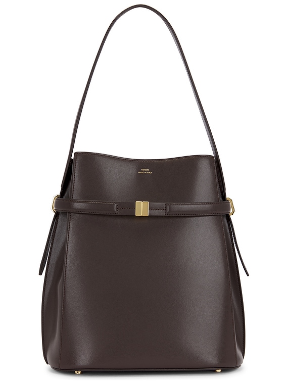 ハンドバッグ TOTEME Leather bucket bag with frontal strap BARK Belted leather bucket bag bark – TOTEME