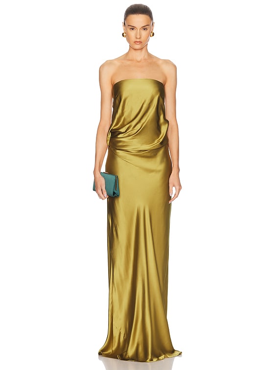 gold satin strapless dress Beauty Strapless Satin Dress main image 1
