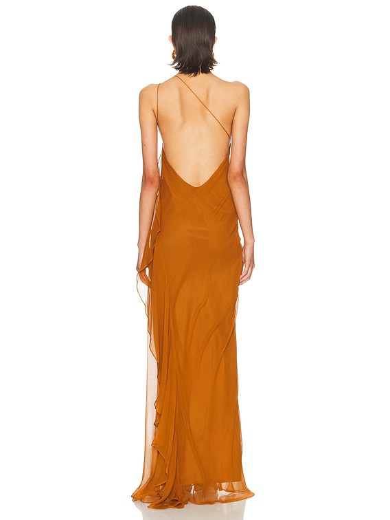 One Shoulder Ruffle Gown