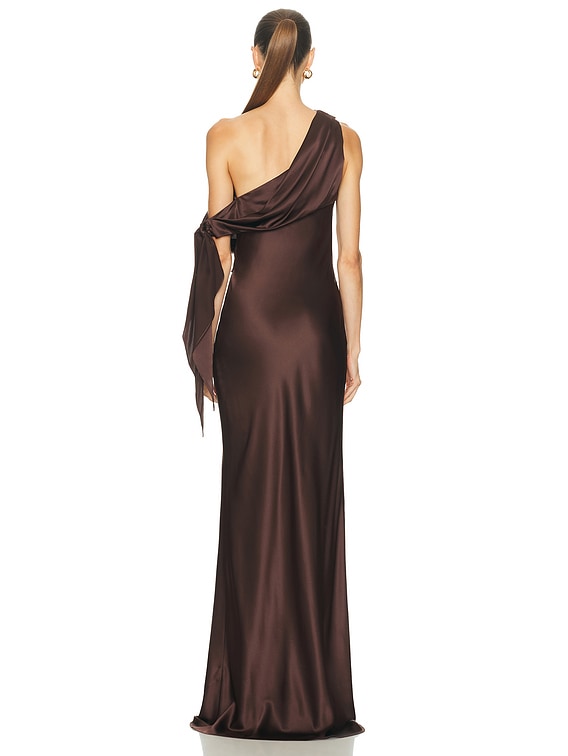 The Sei Asymmetrical Drape Gown With Tie in Cocoa | FWRD