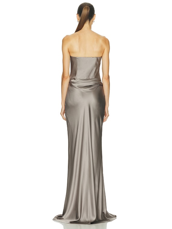 grey bustier dress Lady Black Tie - Krista Gown - Glitter Dusted A-line Bustier Dress