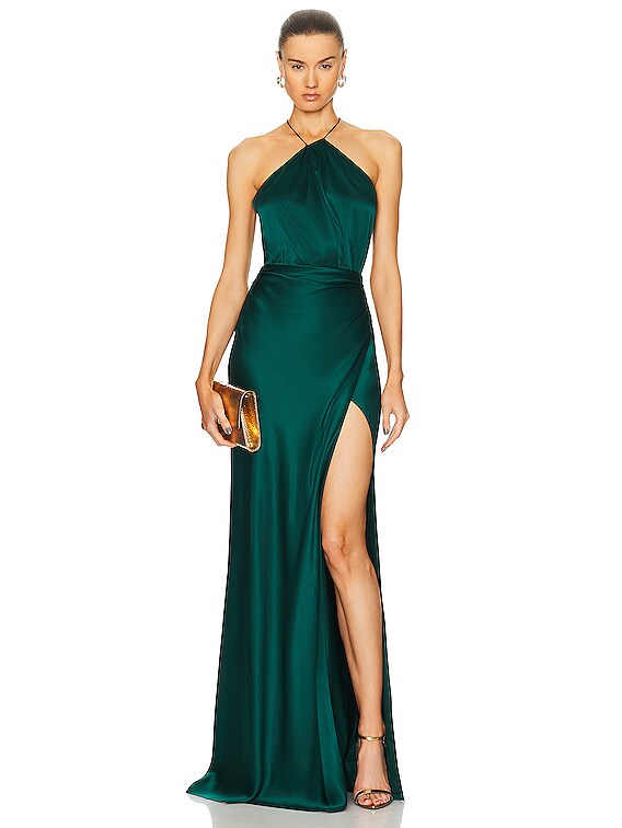 The Sei Asymmetric Halter Gown in Forest | FWRD