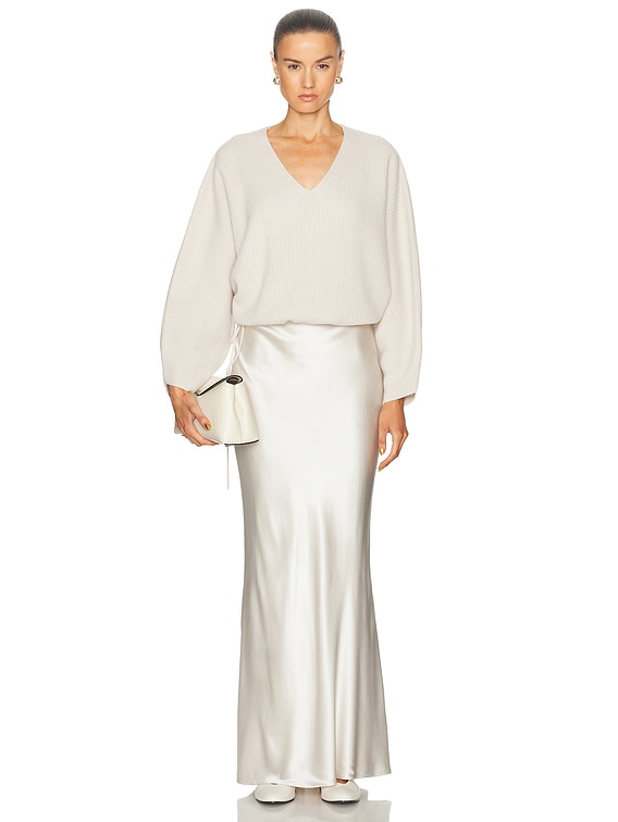 The Sei Oversized V Neck Sweater in Oyster | FWRD