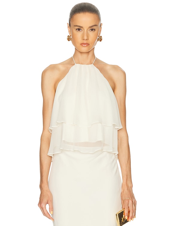 The Sei Ruffle Halter Top in Cream | FWRD