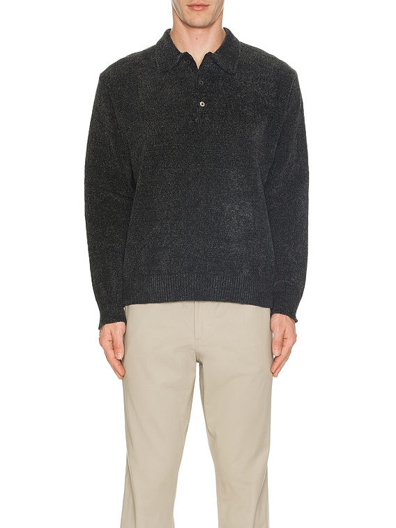 thisisneverthat Velvet Knit Polo in Black | FWRD