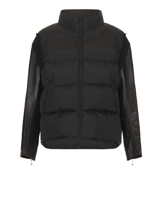 TOWER SLEEVE BLOUSON ブラック Undercover Leather Sleeve Puffer Blouson in Black | FWRD