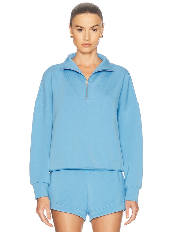 Varley Hawley Half Zip Sweatshirt in Azure Blue | FWRD