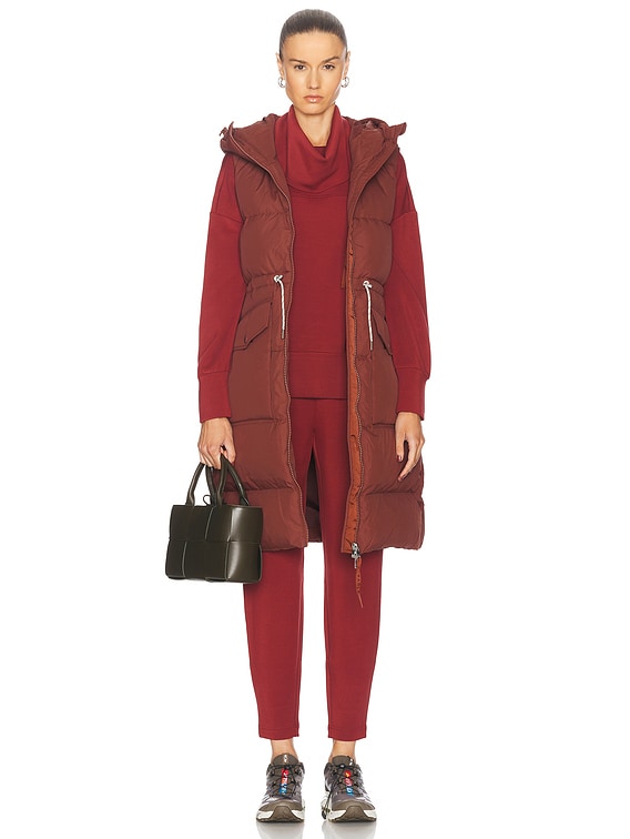 Varley Irving Long Down Gilet Vest in Hot Chocolate | FWRD