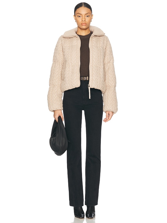 Varley Reggie Cable Knit Puffer Jacket in Light Taupe | FWRD