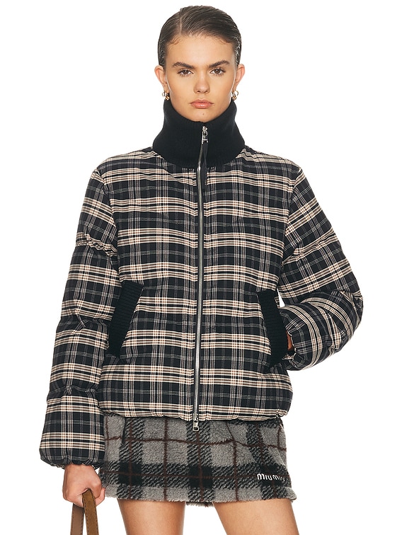 Varley Bryony Short Puffer Jacket in Navy Check | FWRD