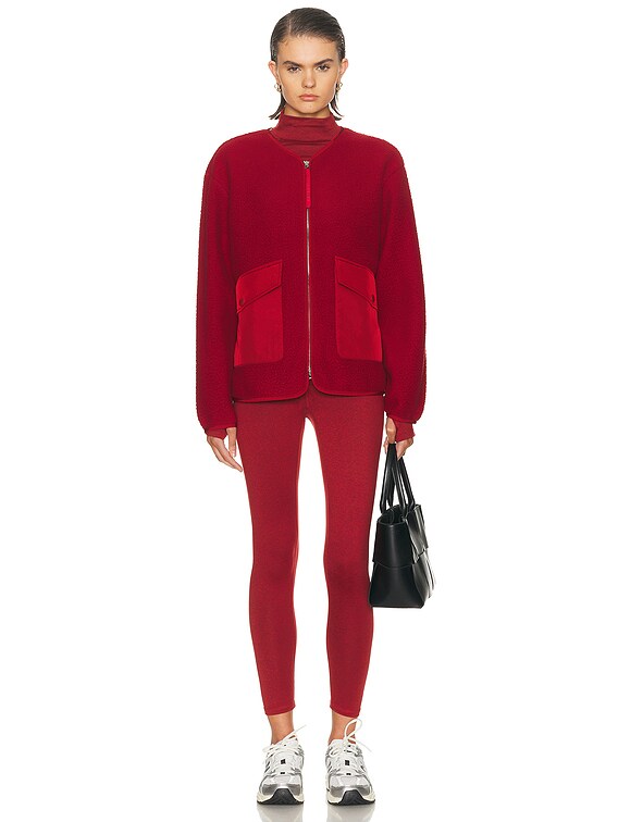 Varley Marina Collarless Fleece Jacket in Red Dahlia | FWRD