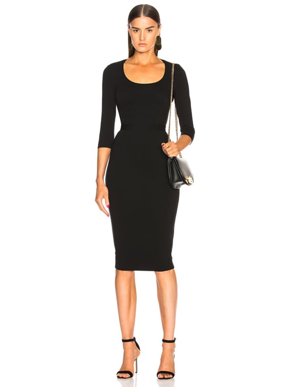 Victoria Beckham 3/4 Sleeve Scoop Neck Fitted Midi Dress in
