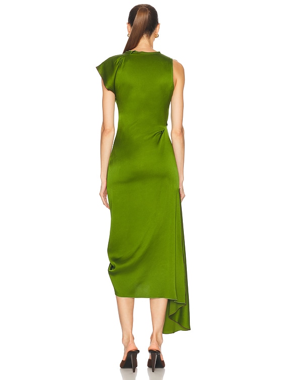 ワンピースその他 Victoria Beckham Dark green midi dress in satin Victoria Beckham Draped Midi Dress in Algae | FWRD