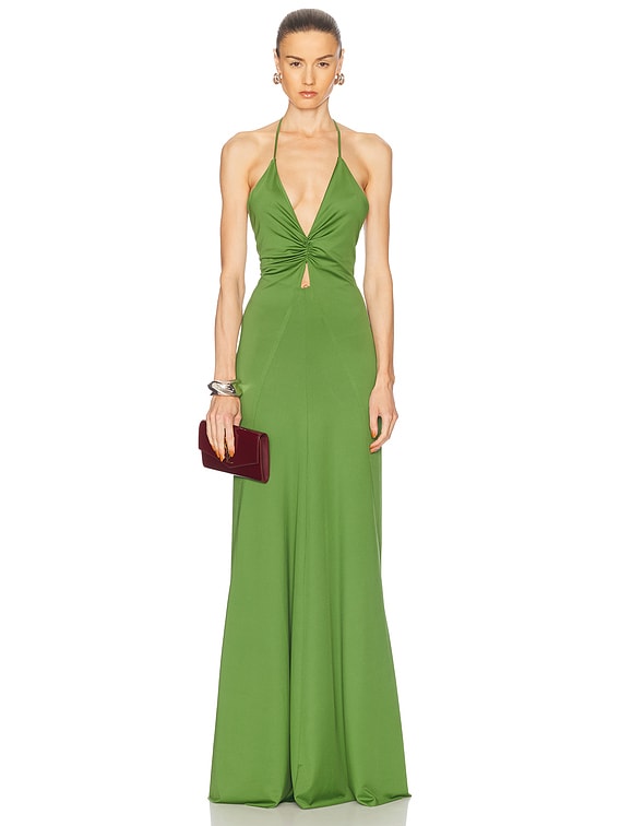 Victoria Beckham V-neck Ruched Gown in Algae | FWRD