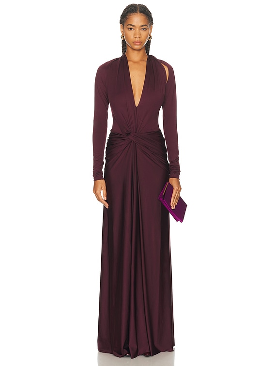 Victoria Beckham V-Neck Gown in Merlot | FWRD