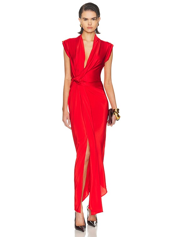 Victoria Beckham Asymmetric Twist Detail Dress in Cardinal Red | FWRD