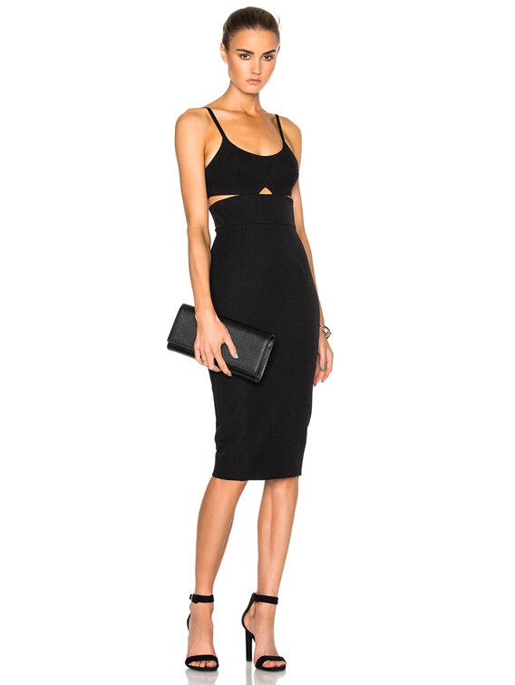 Victoria Beckham Wool Gabardine Rib Cut Out Fitted Dress in Black | FWRD Victoria Beckham Wool Gabardine Rib Cut Out Fitted Dress in Black | FWRD
