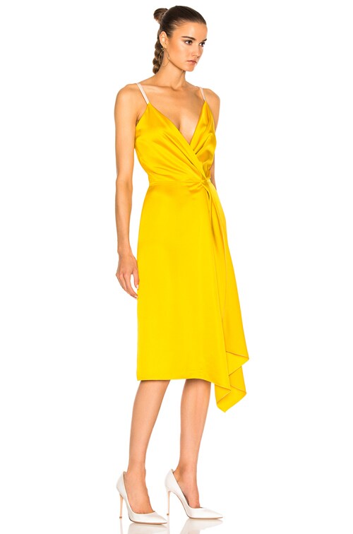 yellow silk wrap dress