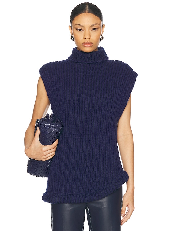 Victoria Beckham Sleeveless High Neck Sweater in Ink Blue | FWRD