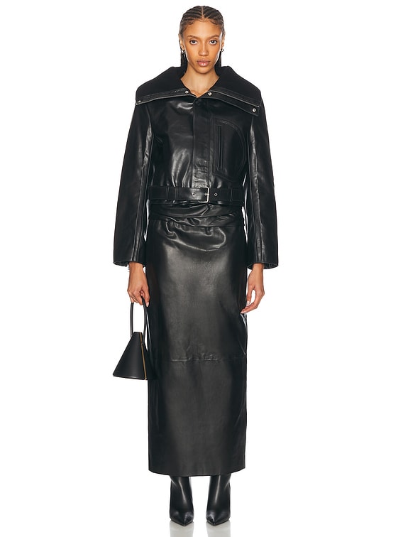 Victoria Beckham Cropped Leather Biker Jacket in Black | FWRD