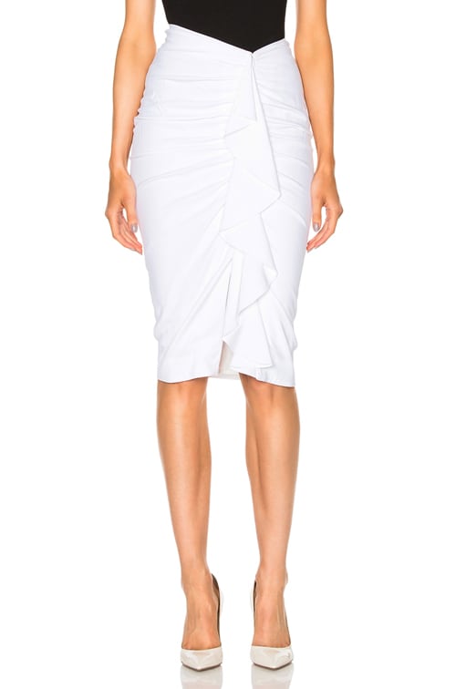 White ruffle 2025 pencil skirt