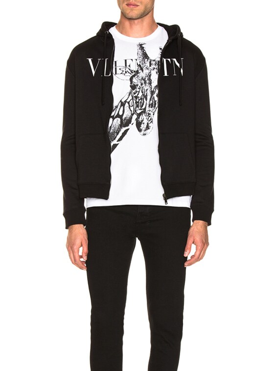 Valentino Garavani Logo Zip Hoodie in Black | FWRD